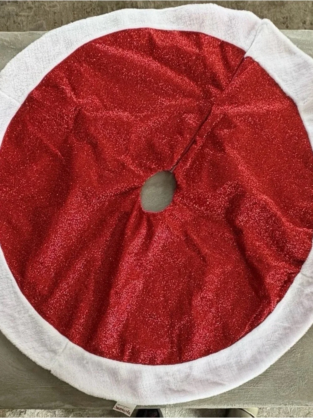Lot of 2 Christmas Tree Skirts Snowflake Burlap-30” & Red Glitter-38”. New